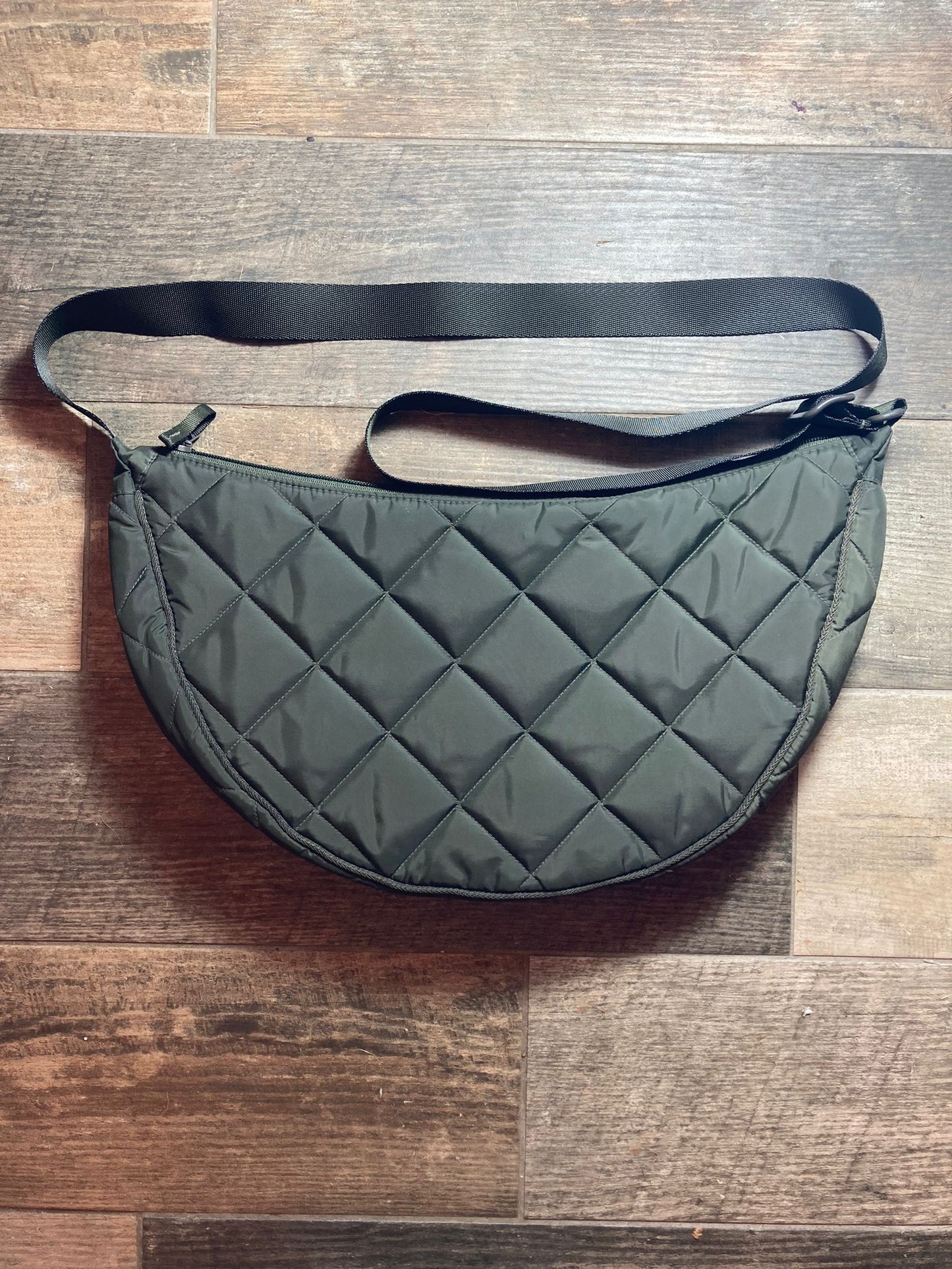 Uniqlo Khaki Half Moon Quilted Shoulder Bag