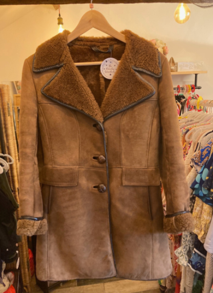 Vintage Sherpa Suede Medium Length Coat