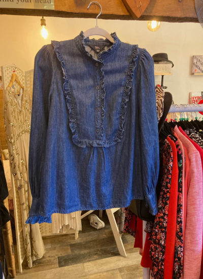 Boden Denim Ruffle Blouse