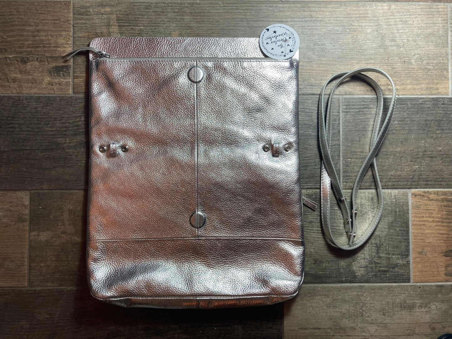 John Lewis Leather Silver Handbag/Clutch Bag -Removable Strap