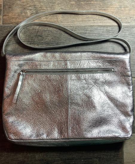 John Lewis Leather Silver Handbag/Clutch Bag -Removable Strap