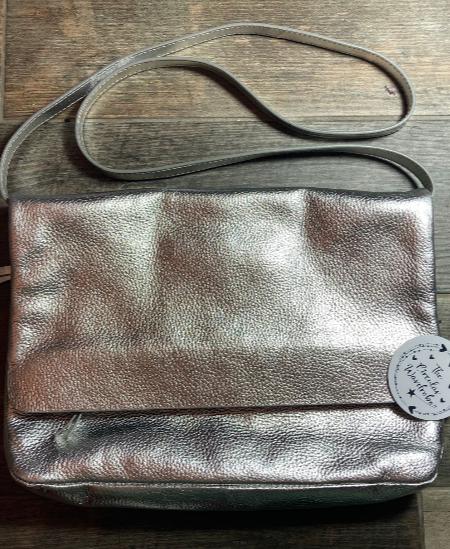 John Lewis Leather Silver Handbag/Clutch Bag -Removable Strap