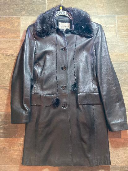 Carina Leather American Women's Jacket with Real Removable Fur Collar