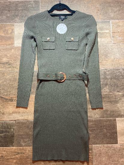 Lipsy Khaki Rib Jumper Women's Belted Dress